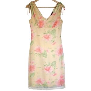 Y2K yellow knee-length floral empire waist‎ semi formal dress